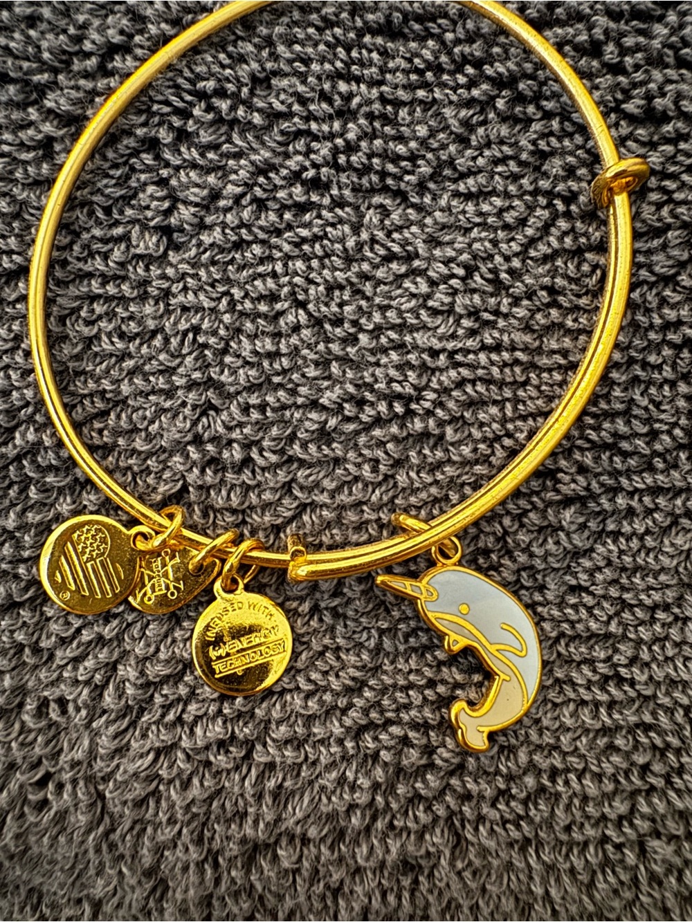 Gold-Tone Narwhal Charm Bangle Bracelet - Yellow & White